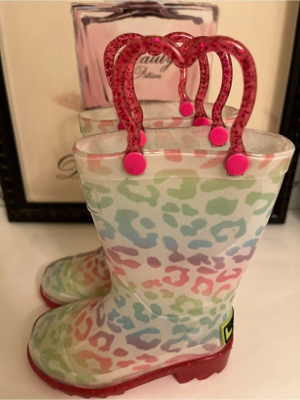 NWOT Western Chief Kids Pastel Rainbow Leopard Rain Boots - Size 5